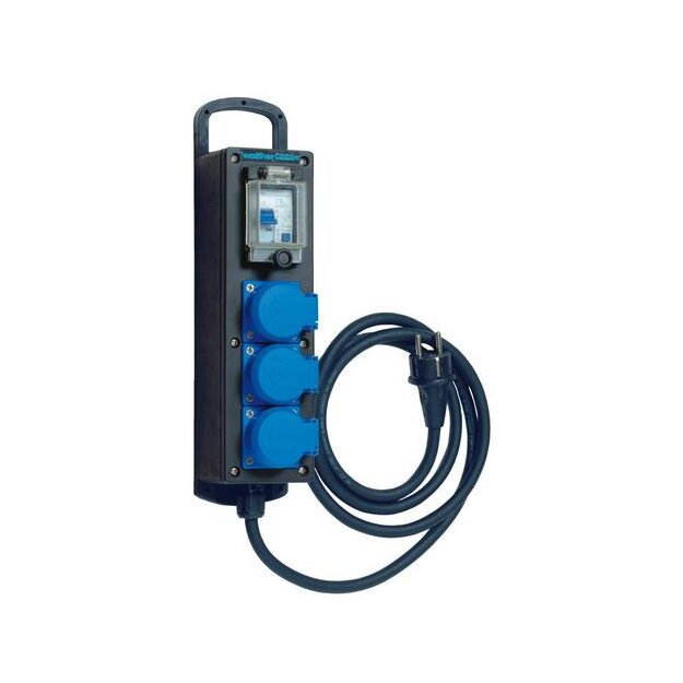 Walther 6400004A Tragbare Vollgummi-Steckdosenleiste 16A mit einem RCD TypA 3 Schukos und Anschluss über Leitung mit Vollgummischukostecker