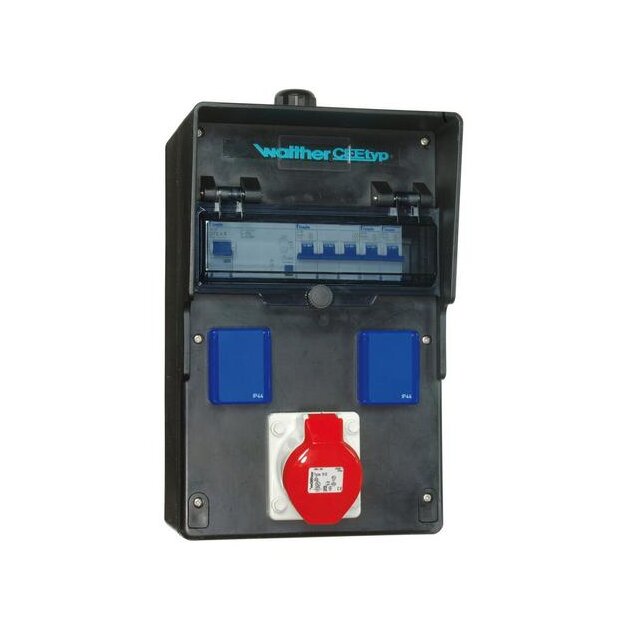 Walther 6450102 Vollgummi-Steckdosenkombination 32A mit einem RCD TypA 3 MCBs einem CEE-Abgang 16A 2 Schukos und Anschluss bis 25qmm 5P