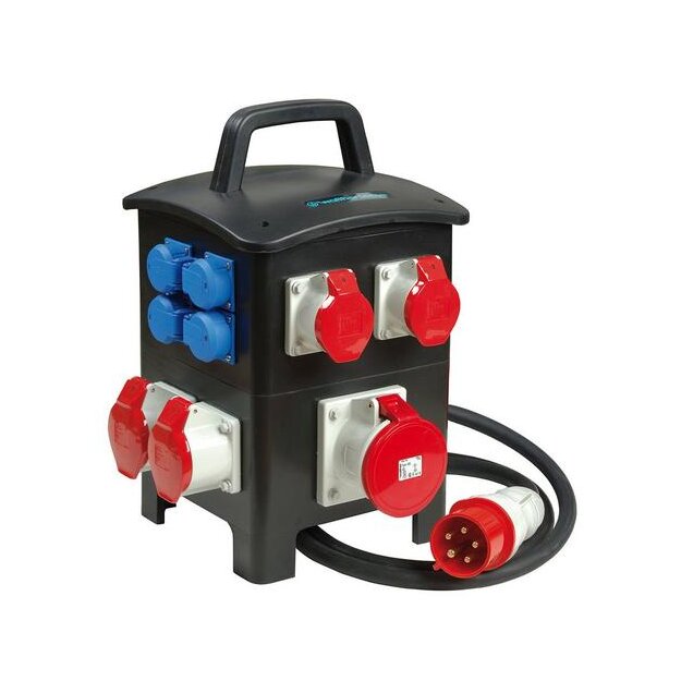 Walther 6495404B Tragbare Vollgummi-Steckdosenkombination 63A mit einem RCD TypB 8 MCBs 5 CEE-Abgänge 16-63A 4 Schukos und Anschluss über Leitung mit 63A Stecker