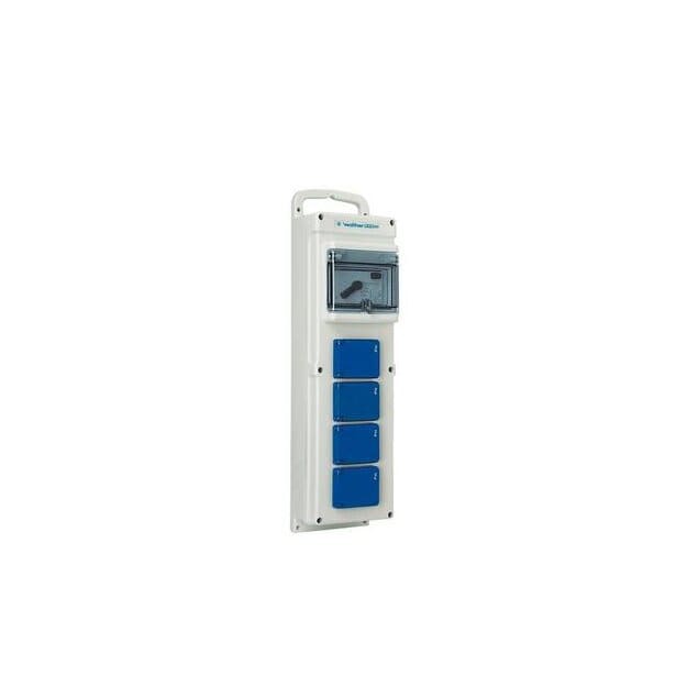 Walther 6510001 Tragbare Kunststoff-Steckdosenleiste 16A mit einem RCD TypA 4 Schukos und Anschluss bis 6qmm 5P
