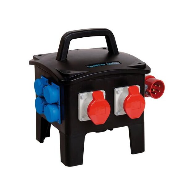 Walther 6430209A Tragbare Vollgummi-Steckdosenkombination 16A mit 2 CEE-Abgänge 16A 4 Schukos und Anschluss über 16A Anbaugerätestecker
