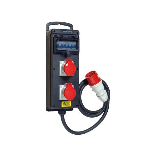 Walther 6410201 Tragbare Vollgummi-Steckdosenleiste 32A mit 2 MCBs 2 CEE-Abgänge 16A und Anschluss über Leitung mit 32A Stecker