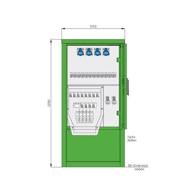 Walther 84085800 Stromverteiler für Freizeitanlagen mit 12 RCDs TypA 12 LS 12 elektron WS-Zählern 4 CEE-Abgängen 16A und 8 Abgangsklemmen