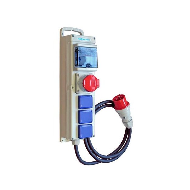 Walther 6510102 Tragbare Kunststoff-Steckdosenleiste 16A mit einem RCD TypA einem CEE-Abgang 16A 3 Schukos und Anschluss über Leitung mit 16A Stecker