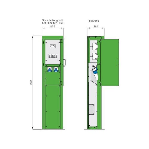 Walther 84201050 Energiesäule für Freizeitanlagen mit 2 RCDs TypA 2 LS und 2 CEE-Abgängen 16A