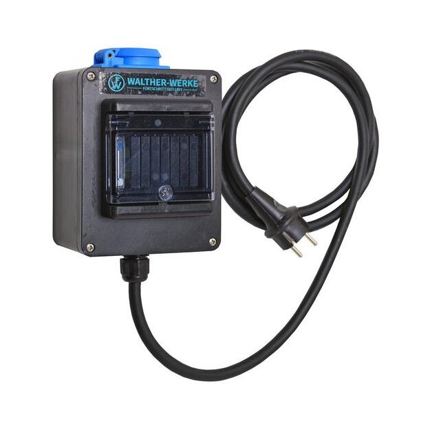 Walther 64Z0010 CEE-Stromzähler-Leitung UniBox aus Vollgummi 16A mit Zugang Leitung mit Schutzkont.-Stecker WS-Zähler und Abgang Schutzkontakt-Steckdose