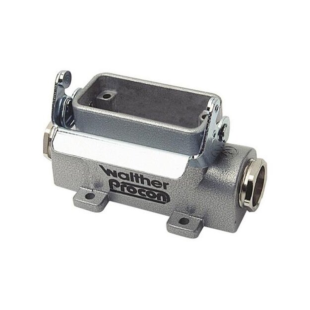 Walther T701510MS Sockelgehäuse A10 und D15 aus Aluminium der Höhe 52mm mit Längsverriegelungsbügel und 2xM20 Stutzen