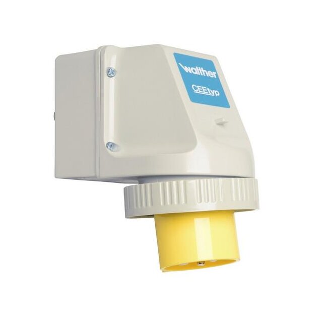 Walther 638404 Wasserdichter Wandgerätestecker zur Innenbefestigung 32A 4P 4h mit je 2 ausbrechenden Kabeleinführungen oben/unten und ausbrechender Bodeneinführung