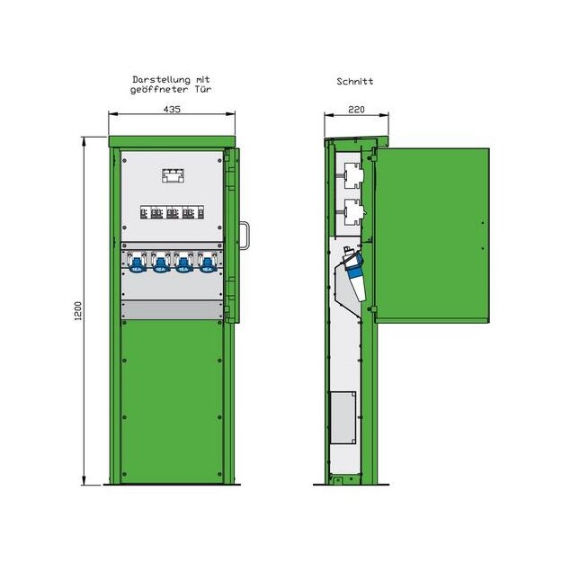 Walther 84301050 Energiesäule für Freizeitanlagen mit 4 RCDs TypA 4 LS und 4 CEE-Abgängen 16A