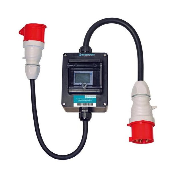 Walther 64Z1110 CEE Stromzähler-Leitung UniBox aus Vollgummi 32A mit Zugang Leitung mit CEE-Stecker 32A WS-Zähler und Abgang Leitung mit CEE-Kupplung 32A