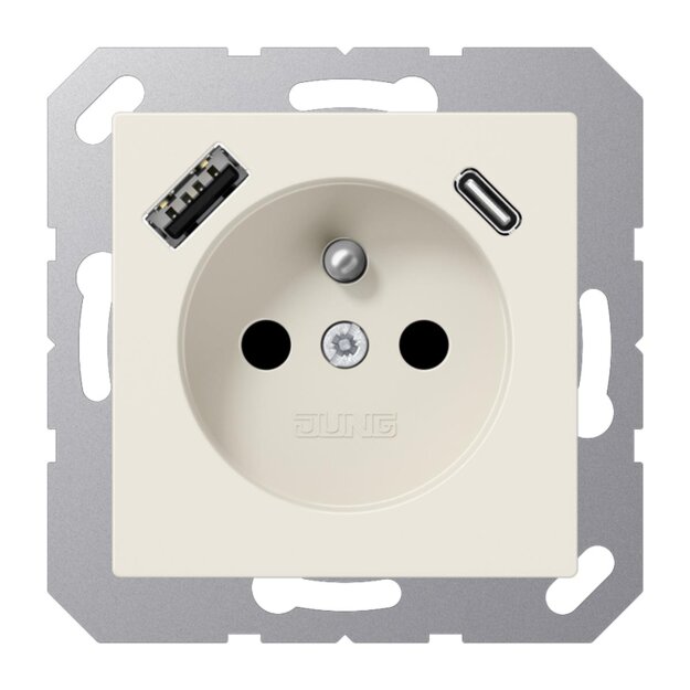 Jung A1520F-15CA Steckdose französisch/belgisches System mit USB-Ladegerät Safety+ Typ AC Weiß