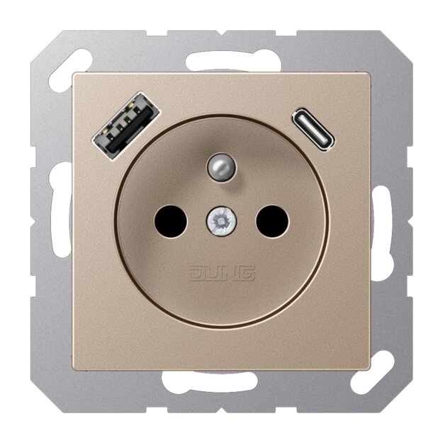 Jung A1520F-15CACH Steckdose französisch/belgisches System mit USB-Ladegerät Safety+ Typ AC Champagner