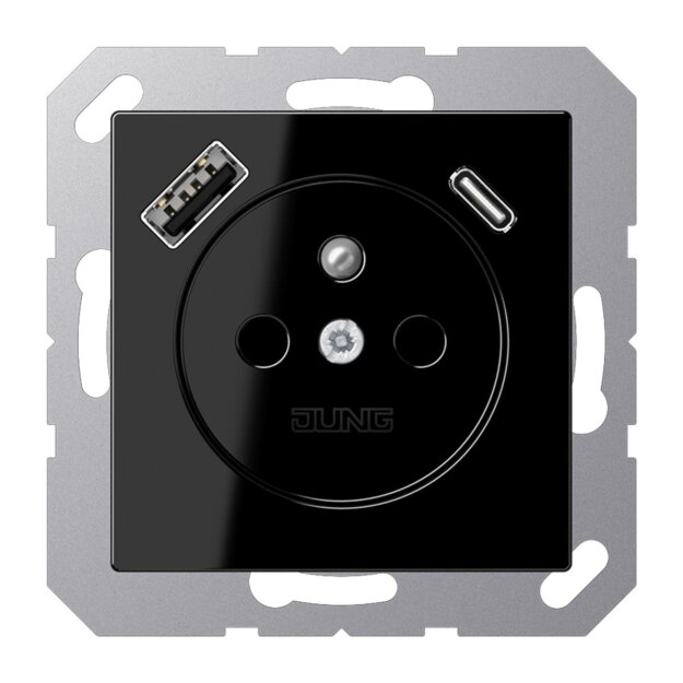 Jung A1520F-15CASW Steckdose französisch/belgisches System mit USB-Ladegerät Safety+ Typ AC Schwarz