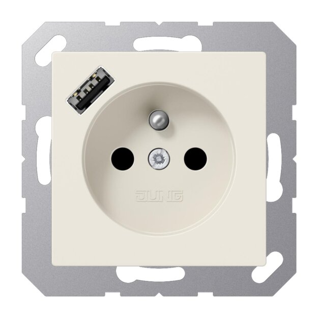 Jung A1520F-18A Steckdose französisch/belgisches System mit USB-Ladegerät Safety+ Typ A Weiß