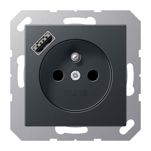 Jung A1520F-18AANM Steckdose französisch/belgisches System mit USB-Ladegerät Safety+ Typ A Anthrazit matt