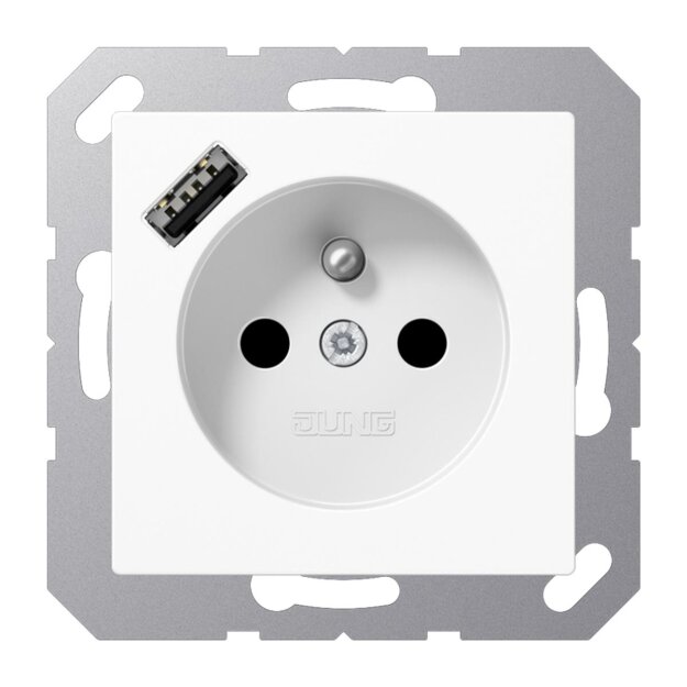 Jung A1520F-18AWW Steckdose französisch/belgisches System mit USB-Ladegerät Safety+ Typ A Alpinweiß
