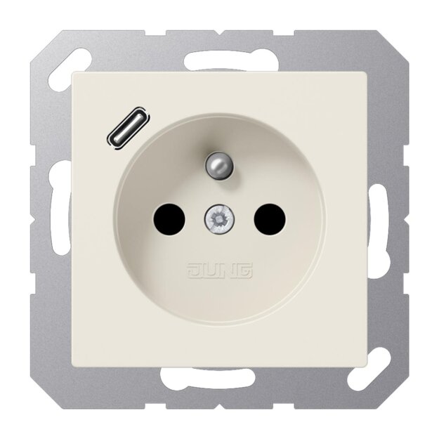 Jung A1520F-18C Steckdose französisch/belgisches System mit USB-Ladegerät Safety+ Typ C Weiß