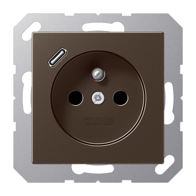 Jung A1520F-18CMO Steckdose französisch/belgisches System mit USB-Ladegerät Safety+ Typ C Mokka