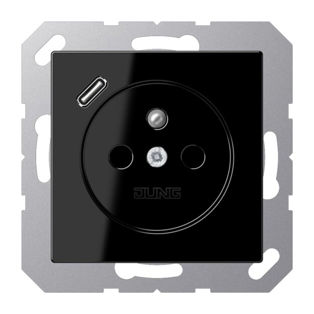 Jung A1520F-18CSW Steckdose französisch/belgisches System mit USB-Ladegerät Safety+ Typ C Schwarz
