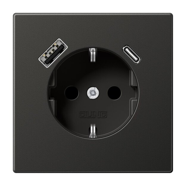 Jung AL1520-15CAAN SCHUKO-Steckdose mit USB-Ladegerät Safety+ Typ AC Aluminium lackiert Anthrazit