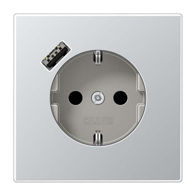 Jung AL1520-18A SCHUKO-Steckdose mit USB-Ladegerät Safety+ Typ A Aluminium AlMg1 Naturton mattgebeizt Weiß