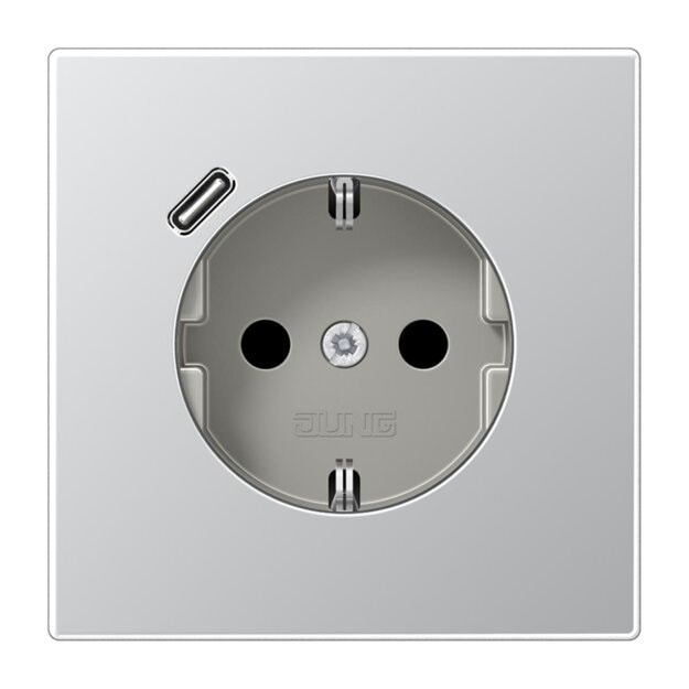 Jung AL1520-18C SCHUKO-Steckdose mit USB-Ladegerät Safety+ Typ C Aluminium AlMg1 Naturton mattgebeizt Weiß