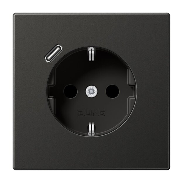 Jung AL1520-18CAN SCHUKO-Steckdose mit USB-Ladegerät Safety+ Typ C Aluminium lackiert Anthrazit
