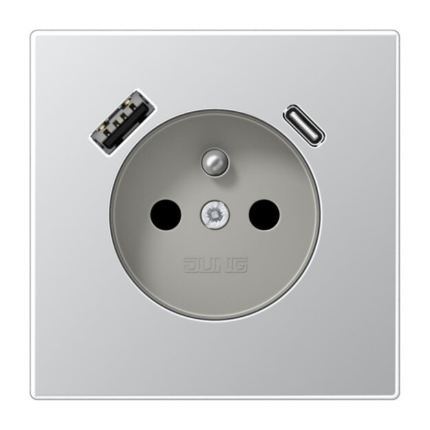 Jung AL1520F-15CA Steckdose französisch/belgisches System mit USB-Ladegerät Safety+ Typ AC Aluminium AlMg1 Naturton mattgebeizt Aluminium
