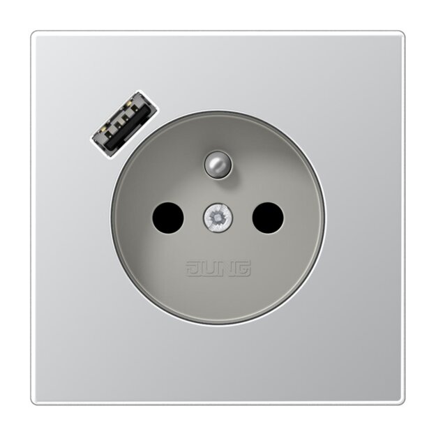 Jung AL1520F-18A Steckdose französisch/belgisches System mit USB-Ladegerät Safety+ Typ A Aluminium AlMg1 Naturton mattgebeizt Aluminium