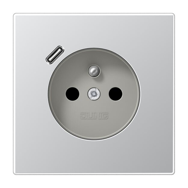 Jung AL1520F-18C Steckdose französisch/belgisches System mit USB-Ladegerät Safety+ Typ C Aluminium AlMg1 Naturton mattgebeizt Aluminium