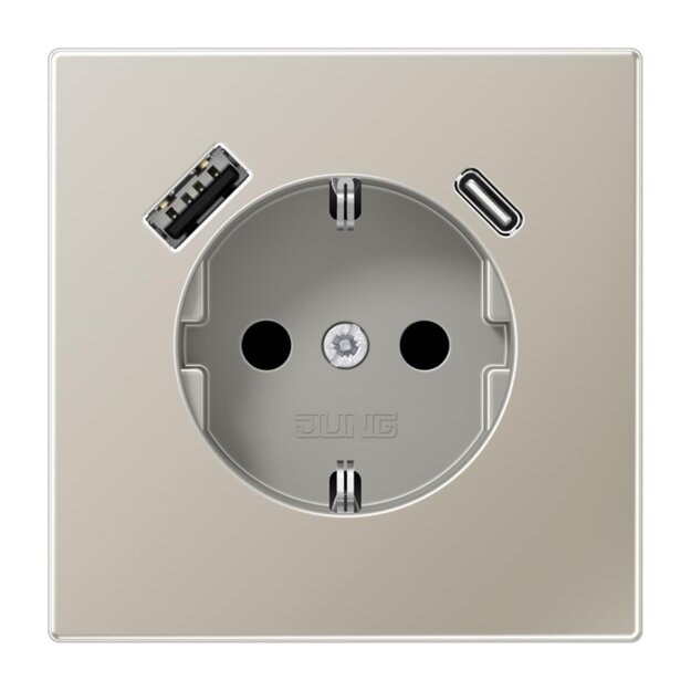 Jung ES1520-15CA SCHUKO-Steckdose mit USB-Ladegerät Safety+ Typ AC Edelstahl Edelstahl