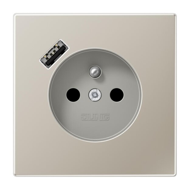 Jung ES1520F-18A Steckdose französisch/belgisches System mit USB-Ladegerät Safety+ Typ A Edelstahl Edelstahl