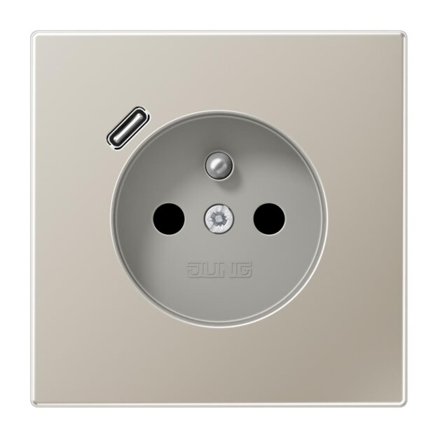 Jung ES1520F-18C Steckdose französisch/belgisches System mit USB-Ladegerät Safety+ Typ C Edelstahl Edelstahl