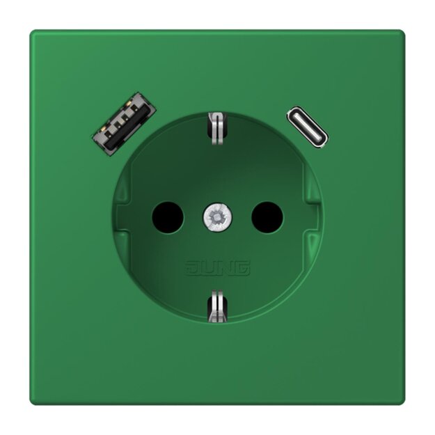 Jung LC1520-15CA219 SCHUKO-Steckdose mit USB-Ladegerät Safety+ Typ AC LC32050 (Thermoplast lackiert) Vert Foncé Les Couleurs® Le Corbusier