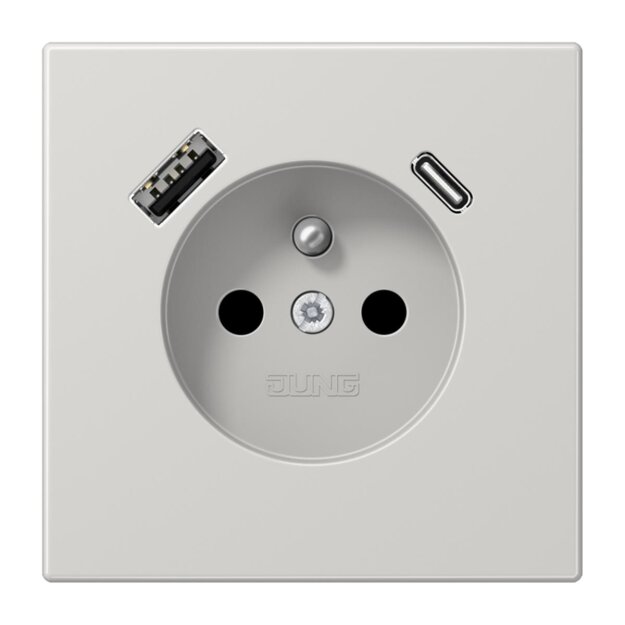 Jung LS1520F-15CALG Steckdose französisch/belgisches System mit USB-Ladegerät Safety+ Typ AC Thermoplast Lightgrau