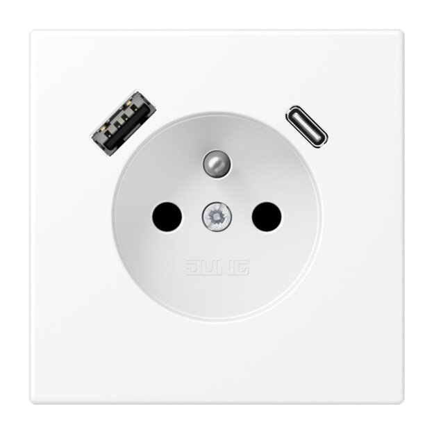 Jung LS1520F-15CAWWM Steckdose französisch/belgisches System mit USB-Ladegerät Safety+ Typ AC Thermoplast lackiert Schneeweiß matt