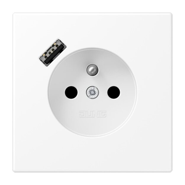 Jung LS1520F-18AWWM Steckdose französisch/belgisches System mit USB-Ladegerät Safety+ Typ A Thermoplast lackiert Schneeweiß matt