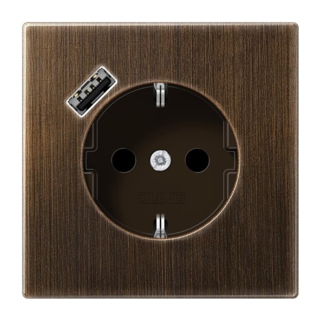 Jung ME1520-18AAT SCHUKO-Steckdose mit USB-Ladegerät Safety+ Typ A Messing Messing antik