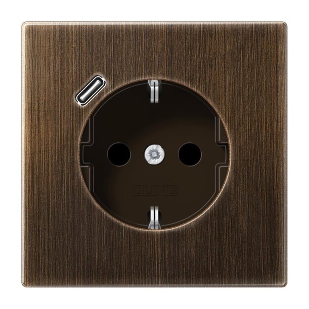 Jung ME1520-18CAT SCHUKO-Steckdose mit USB-Ladegerät Safety+ Typ C Messing Messing antik