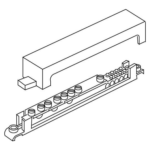 Kleinhuis 409 Potentialausgleichsschiene 47x19x267 mm Messing Zubehör aus galvanisch-verzinkt Stahl mit Kunsstoff-Abdeckung