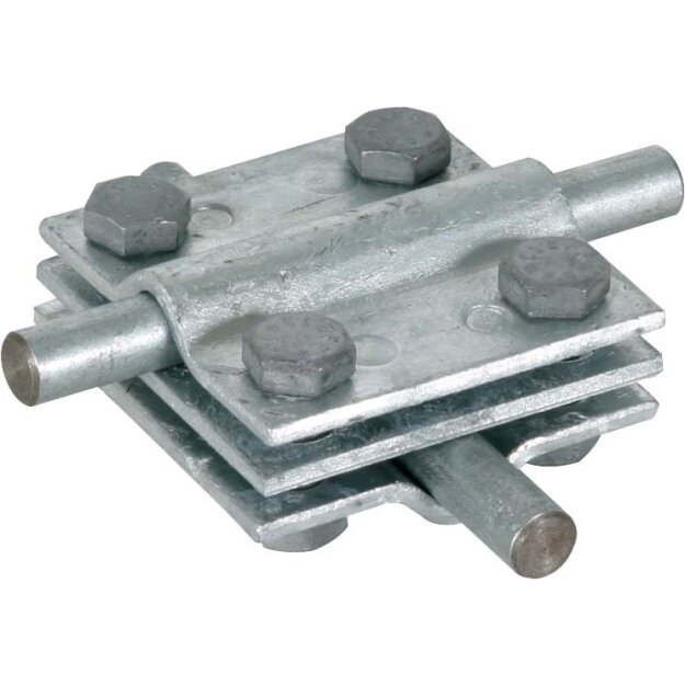 Dehn 319201 Kreuzstück St/tZn für Rd 8-10/8-10mm - Rd 8-10/Fl 30mm-Fl 30/30mm mit Zwischenplatte KS 8.10 8.10 FL30 ZP STTZN