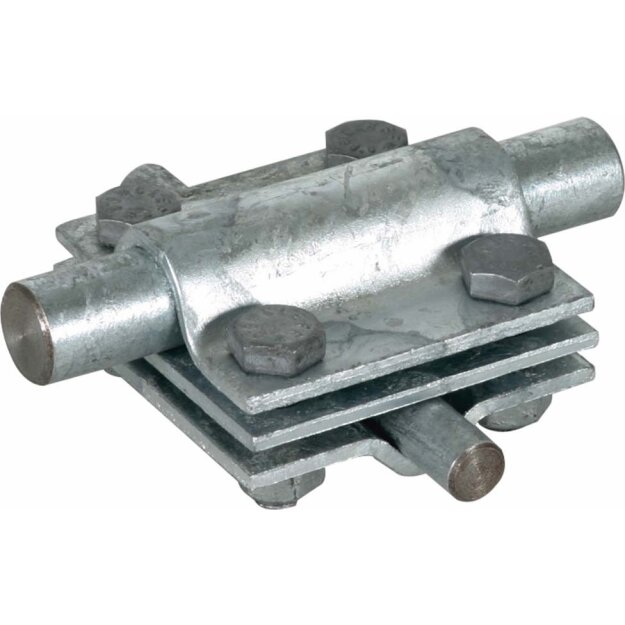 Dehn 319202 Kreuzstück St/tZn für Rd 8-10/16mm - Rd 16/Fl 30mm mit Zwischenplatte atte KS 8.10 16 FL30 ZP STTZN