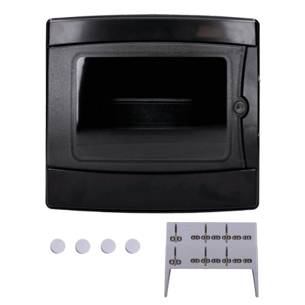 Voxura Aufputz Feuchtraum Verteiler 1-reihig IP65 4-8 Module schwarz Tür transparent