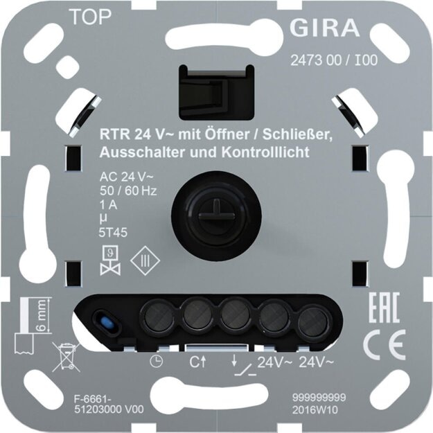 Gira 247300 Raumtemperaturregler 24 V Öffner/Schließer Ausschalter + Kontrolllicht Einsatz