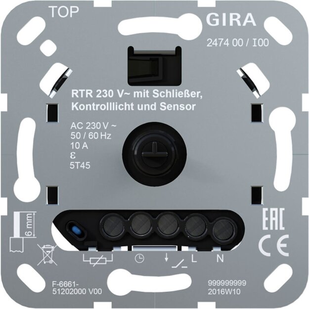 Gira 247400 Raumtemperaturregler 230 V mit Schließer, Kontrolllicht und Sensor für elektrische Fußbodenheizung Einsatz