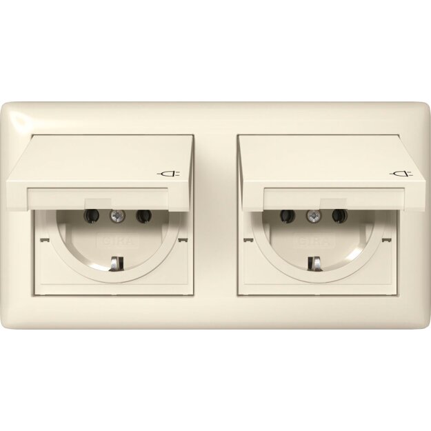 Gira 415801 SCHUKO-Steckdose mit Klappdeckel + Set IP44 + Rahmen 2-fach Standard 55 Cremeweiß