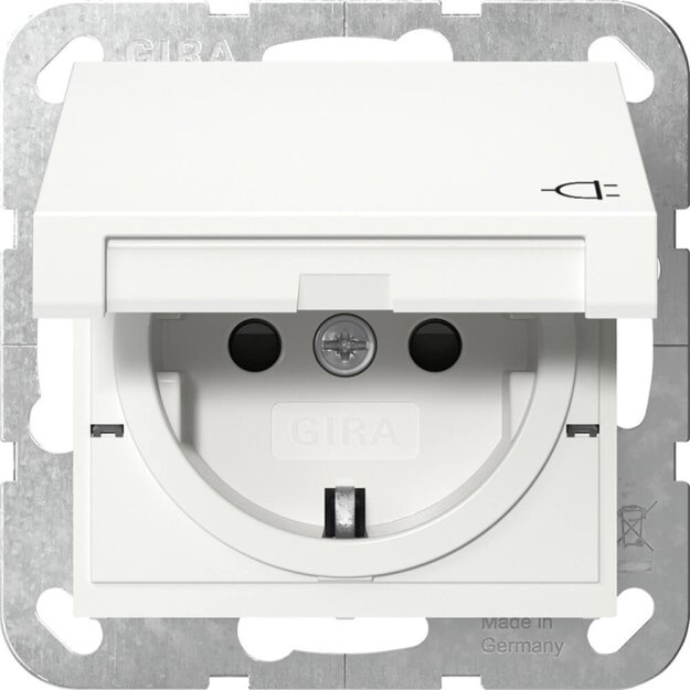 Gira 441403 SCHUKO-Steckdose mit Klappdeckel mit Shutter System 55 Reinweiß glänzend