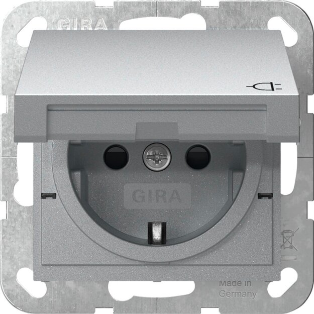 Gira 441426 SCHUKO-Steckdose mit Klappdeckel mit Shutter System 55 Farbe Alu
