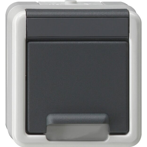 Gira 441430 SCHUKO-Steckdose mit Klappdeckel mit Shutter WG AP Grau