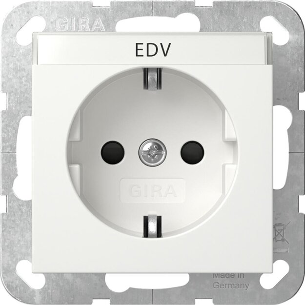 Gira 446203 SCHUKO-Steckdose mit Beschriftungsfeld EDV mit Shutter System 55 Reinweiß glänzend